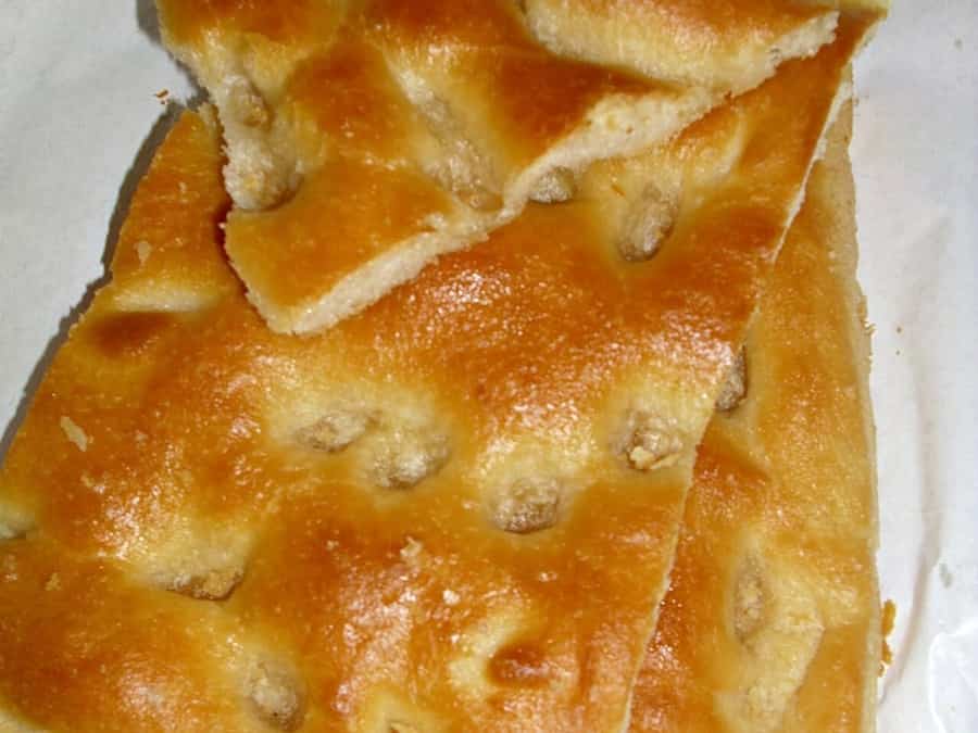 Genoa focaccia at the baker's first tray